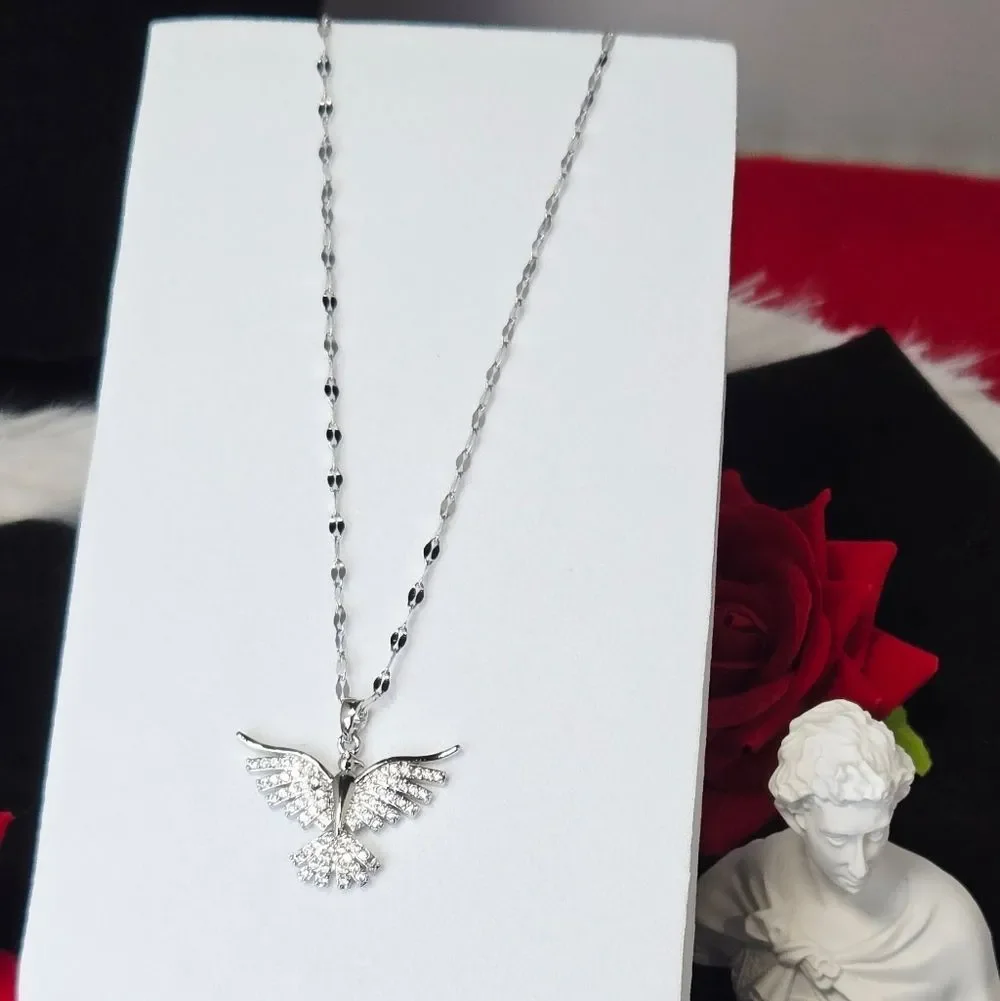 Silver Rhinestone Phoenix Necklace Dark Rebirth Firebird Pendant Gothic Glam